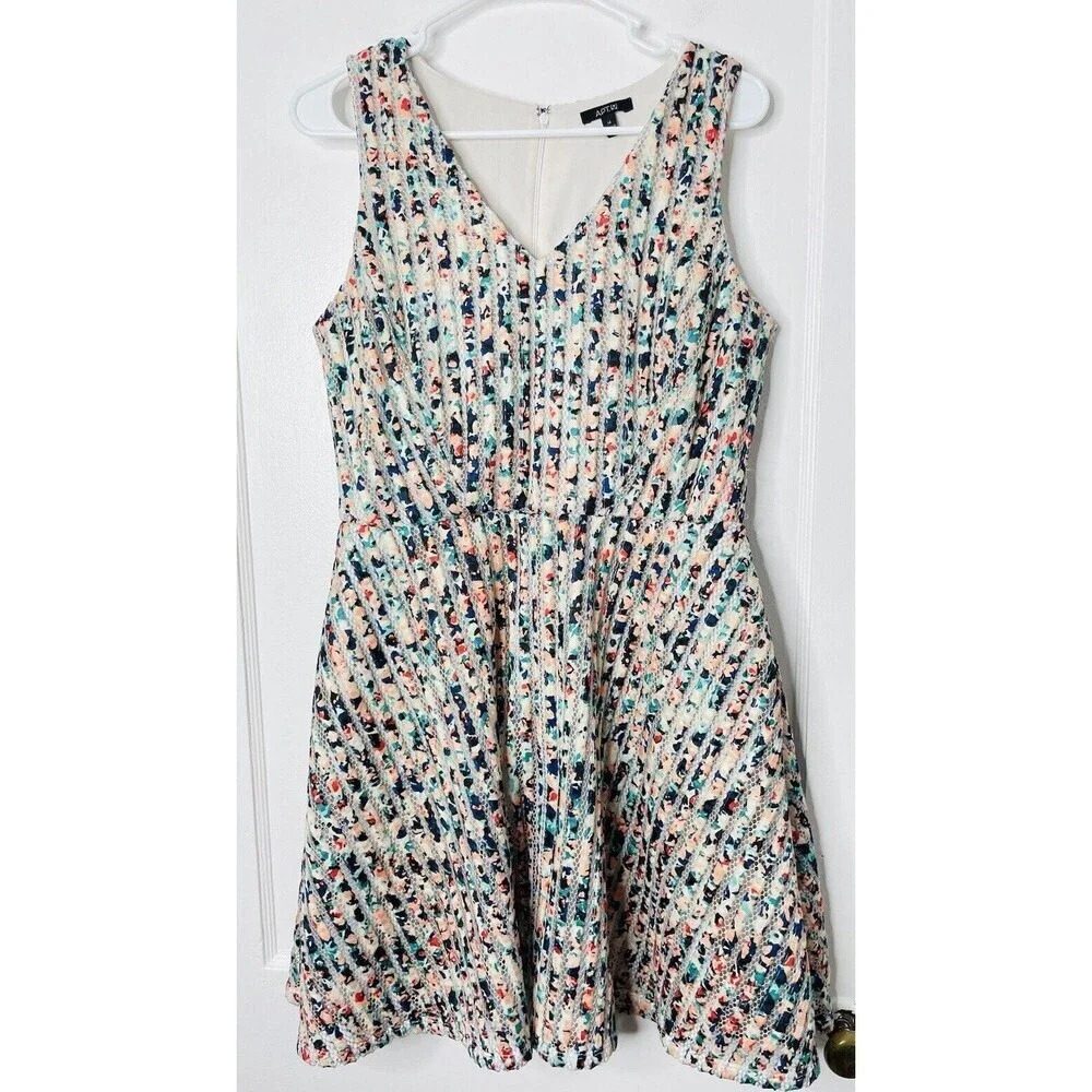 Apt 9 Dress 14 Sleeveless Mixed Textile Knee Length Multicolor Art Stripes Boho